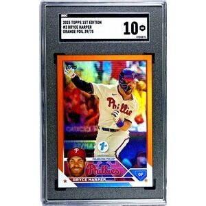 2023 TOPPS 1ST EDITION #3 BRYCE HARPER ORANGE FOIL 39/75 SGC 10 GEM